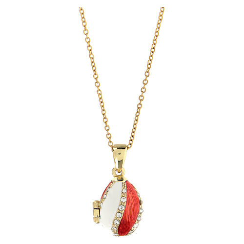 Egg-shaped red and white opening pendant, Russian Imperial style 1