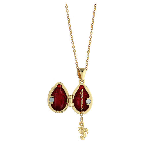 Pendentif ouvrant oeuf blanc et rouge style impériale russe lignes de strass 3