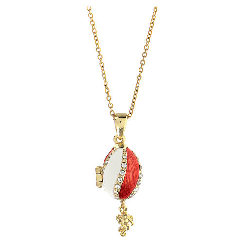 Pendentif ouvrant oeuf blanc et rouge style impériale russe lignes de strass 5