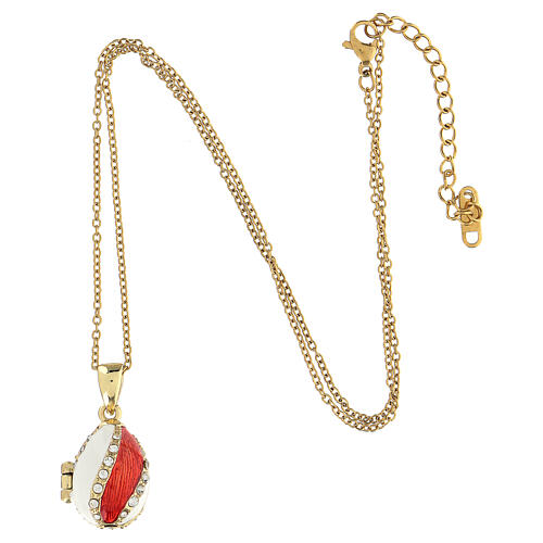 Pendentif ouvrant oeuf blanc et rouge style impériale russe lignes de strass 6