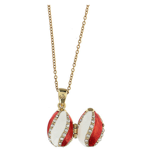 Pendentif ouvrant oeuf blanc et rouge style impériale russe lignes de strass 7