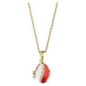 Russian Imperial egg necklace openable red and white