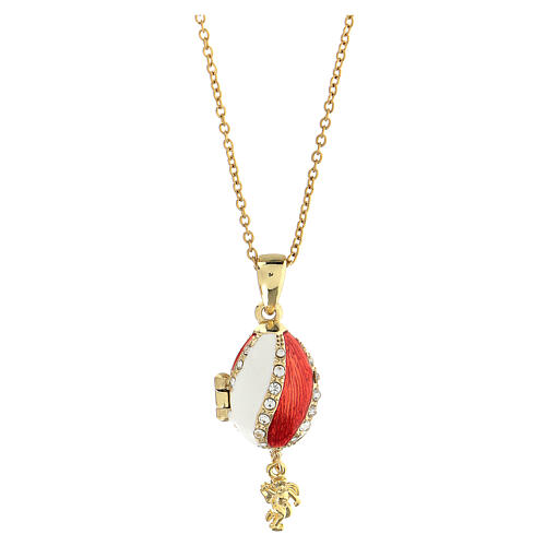 Russian Imperial egg necklace openable red and white 5