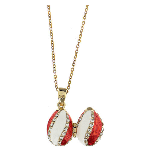 Russian Imperial egg necklace openable red and white 7