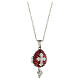 Burgundy stainless steel opening pendant, Russian Imperial egg, budded cross and star. s5