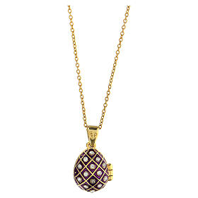Purple opening pendant, Russian Imperial egg style, rhomboidal pattern