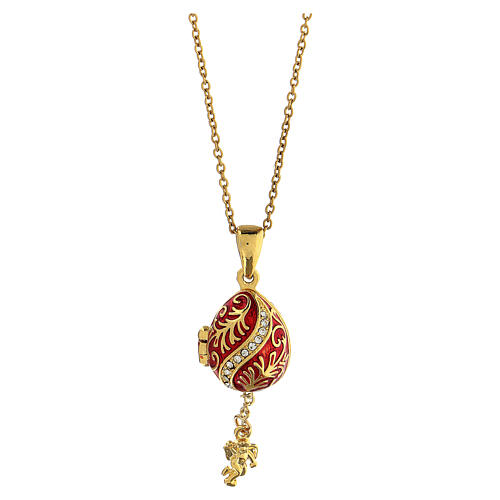 Red opening pendant, Russian Imperial egg style, curved lines and leaves 5