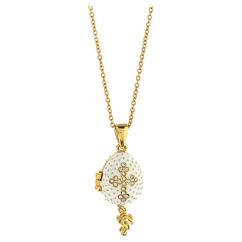 Pendentif ouvrant style impériale russe oeuf blanc croix et étoile 5