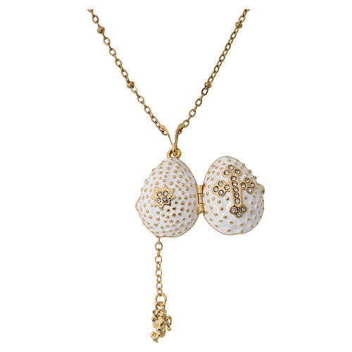 Pendentif ouvrant style impériale russe oeuf blanc croix et étoile 6