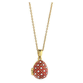 Red opening pendant, Russian Imperial egg style, rhomboidal pattern