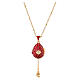Colar com pingente ovo estilo Imperial russo vermelho, decoração dourada e pedras brilhantes s6