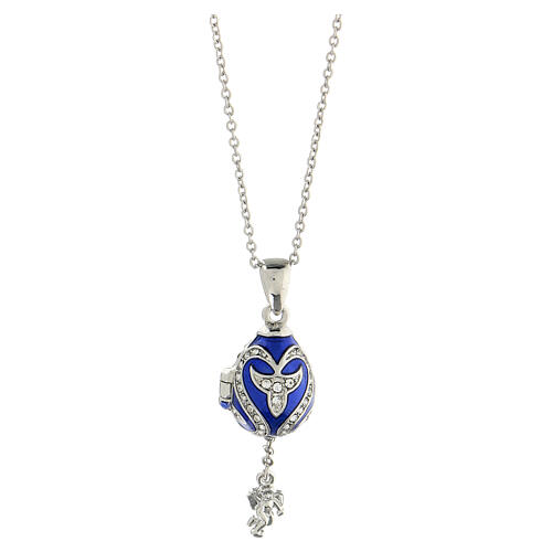 Russian Imperial egg necklace openable dark blue stainless steel 5