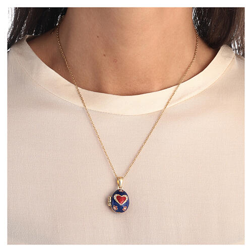 Russian Imperial egg necklace openable blue with heart 2