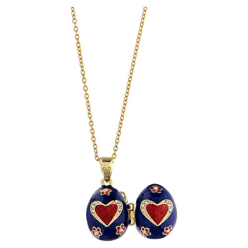 Russian Imperial egg necklace openable blue with heart 7