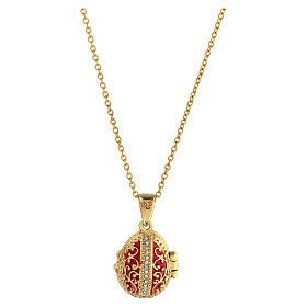 Red opening pendant, Russian Imperial egg style, stylised complexe pattern