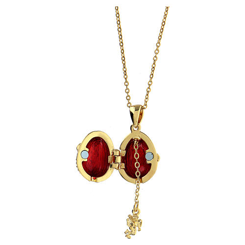 Red Russian Imperial egg necklace openable 3