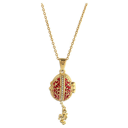 Red Russian Imperial egg necklace openable 5