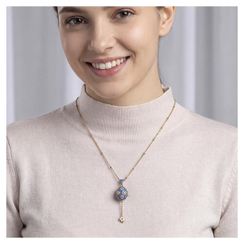 Light blue opening pendant, Russian Imperial egg style, floral pattern 2