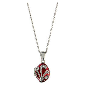 Red opening pendant, Russian Imperial egg style, silver pattern