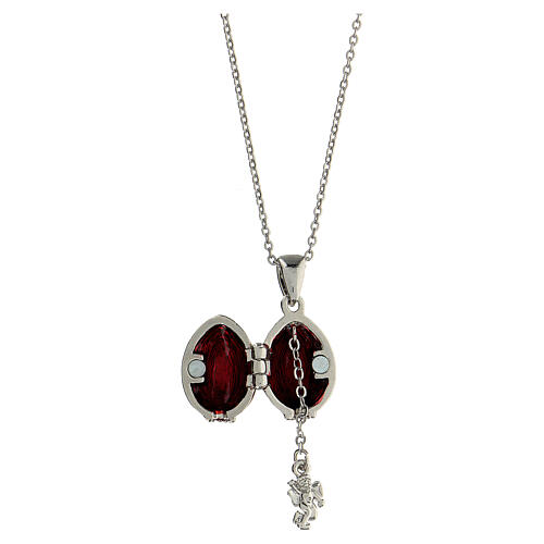 Pendentif ouvrant style impériale russe oeuf rouge motif abstrait strass 3