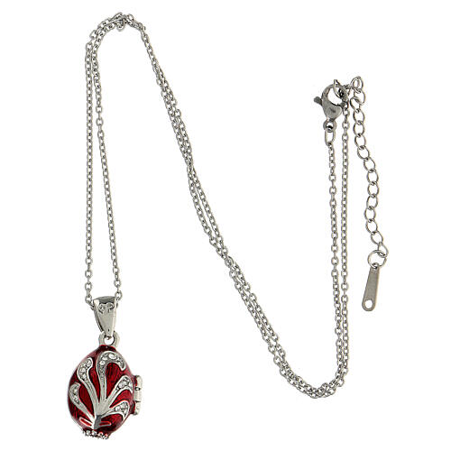 Pendentif ouvrant style impériale russe oeuf rouge motif abstrait strass 6