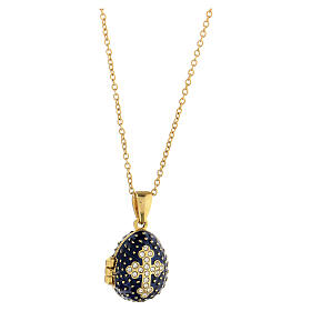 Dark blue opening pendant, Russian Imperial egg style, budded cross and star