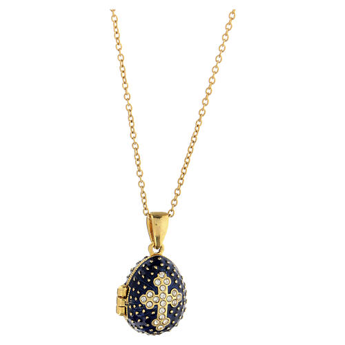 Dark blue opening pendant, Russian Imperial egg style, budded cross and star 1