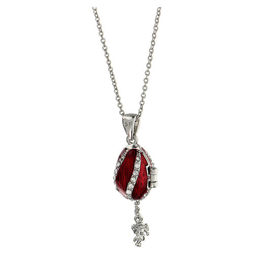 Russian Imperial egg necklace red stainless steel pendant openable 5