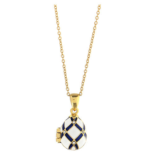 Ciondolo ovetto bianco e blu stile imperiale russo apribile 1