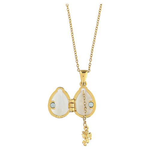 Ciondolo ovetto bianco e blu stile imperiale russo apribile 3