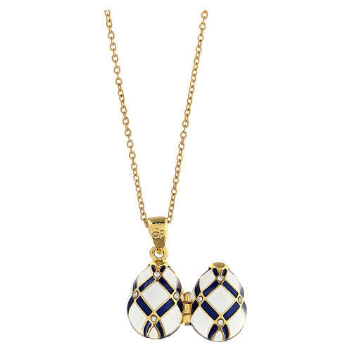 Ciondolo ovetto bianco e blu stile imperiale russo apribile 7