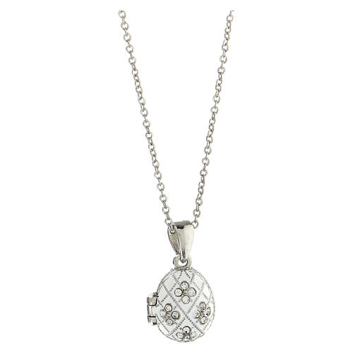 Opening pendant in Russian Imperial egg style, white and silver floral pattern 1