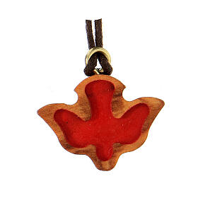 Red dove-shaped pendant, olivewood from Assisi