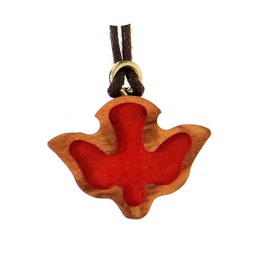 Red dove-shaped pendant, olivewood from Assisi 1