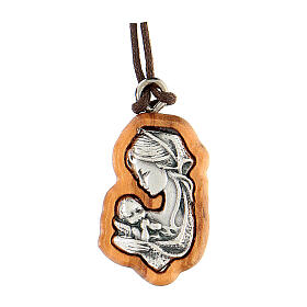 Olivewood pendant, 2 cm, Virgin with Child