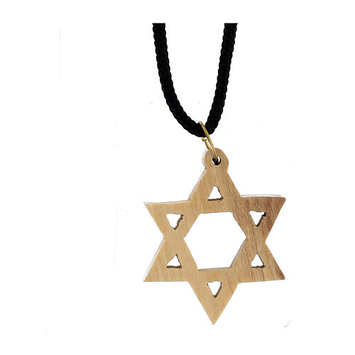 Star of David olive tree pendant with black cord 1