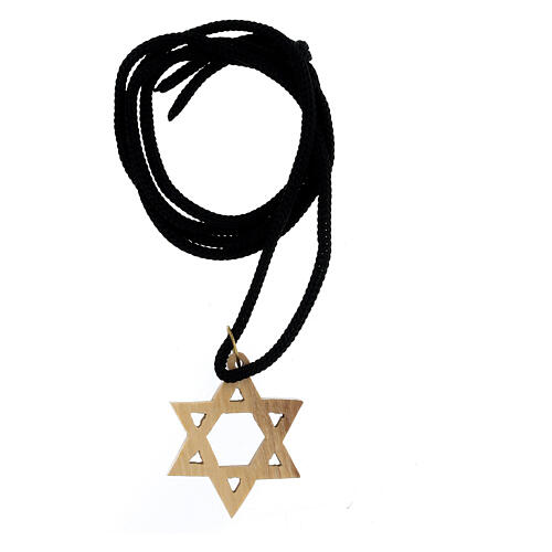 Star of David olive tree pendant with black cord 2