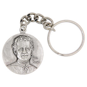 Porte-clés rond Don Bosco en laiton argenté 31 mm