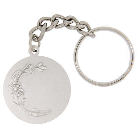 Round keyring, Ave Maria, 1.3 in, silver-plated brass