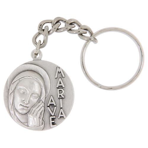 Round keyring, Ave Maria, 1.3 in, silver-plated brass 1