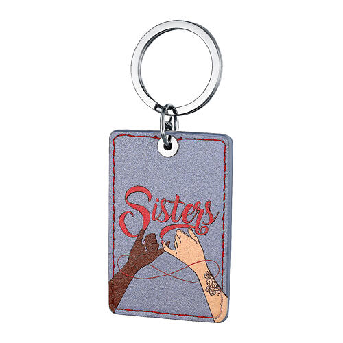Faux leather "Sisters" stainless steel key ring 1