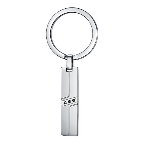 Porte-clés rectangulaire avec cristaux noirs en acier inoxydable 1