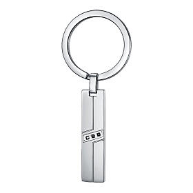 Portachiavi rettangolare con cristalli neri acciaio inox