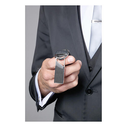 Rectangular key ring with carbon fibre insert, stainless steel 3