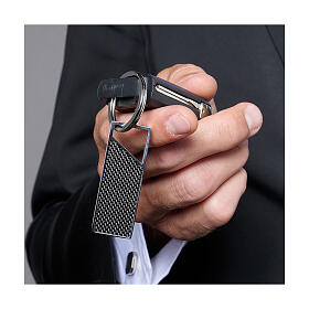 Rectangular keychain with stainless steel carbon fiber