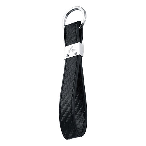 Porte-clés en similicuir texture fibre de carbone acier inoxydable 1