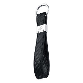 Keychain in eco-leather with carbon fiber texture stainless steel