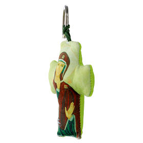 Fabric cross-shaped key ring, Our Lady of Silence, 3x2 in