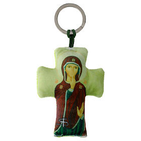 Porta-chaves tecido cruz Nossa Senhora do Silêncio 8x5 cm