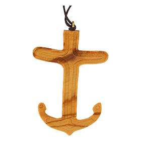 Collana Croce ancora della Salvezza in ulivo italiano 6x4 cm